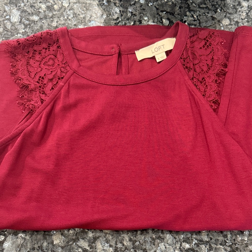 LOFT Burgundy Lace Accent Tank